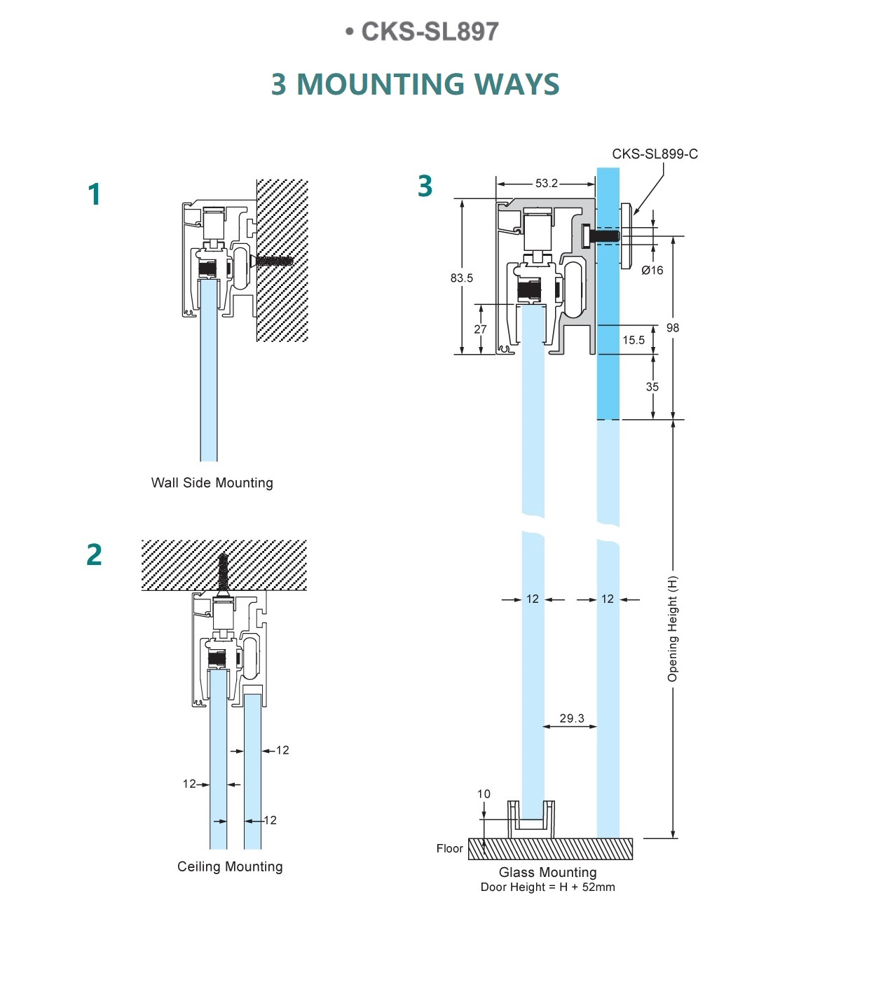 CKS Glass Hardware CKSSL897 SOFTCLOSE SLIDING DOOR SYSTEM