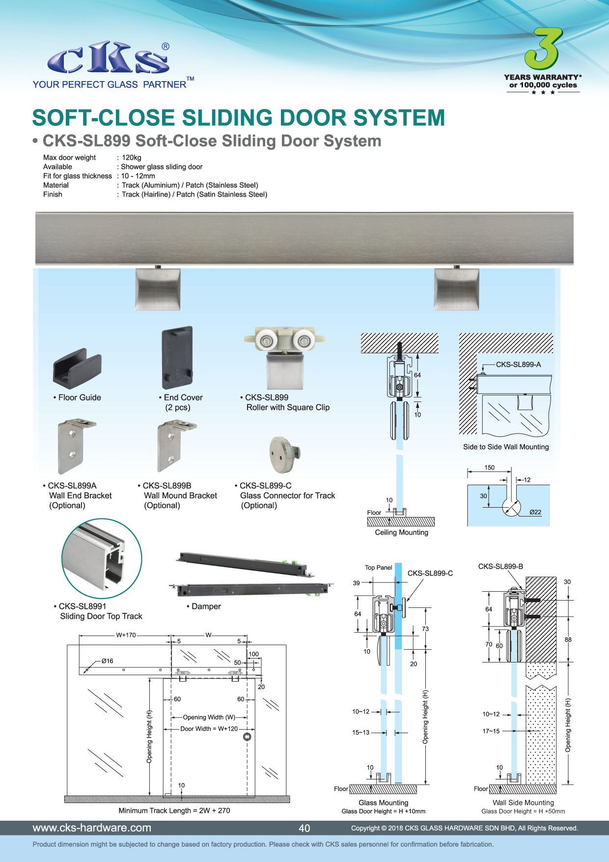 CKS Glass Hardware CKSSL899 SOFTCLOSE SLIDING DOOR SYSTEM