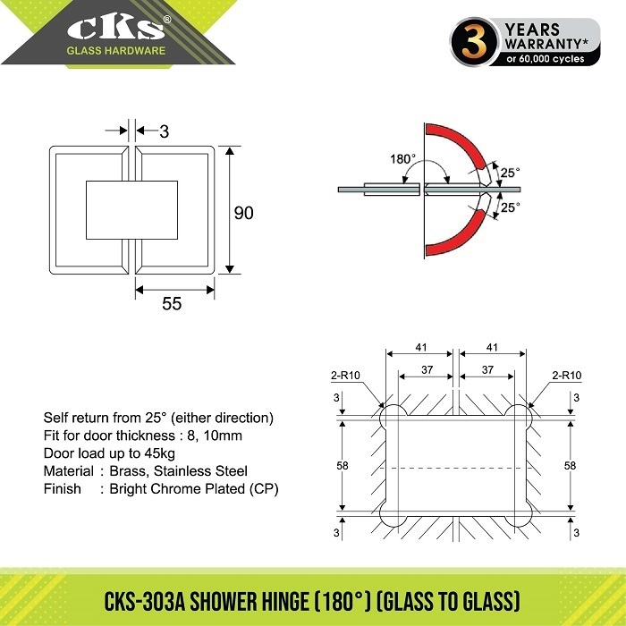 CKS-303A Shower Hinge (180'G-G)-02-01